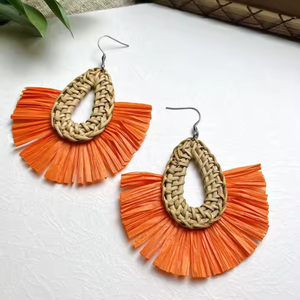 Pendientes de gancho de oreja de ratán para mujer, arte popular vietnamita, vacaciones de verano, decoración de boda, artesanías de mimbre, hechos a mano, nueva moda - Product Image 6