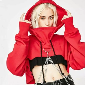Nueva moda de manga larga Crop Tops Sudadera con capucha personalizada Sudadera con capucha recortada deportiva para mujer - Product Image 6