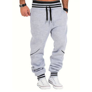 Joggers atléticos para hombre, pantalones de chándal informales con puños acanalados a rayas, cintura ajustable, cordón, pantalones de lana de ajuste relajado - Product Image 1