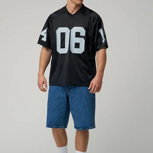 Camiseta de Fútbol Americana Vintage Negra para Hombre, Fabricada a Medida, Estilo Holgado, Cuello en V, Malla, Hombros Caídos, Corta - Product Image 1