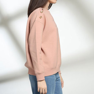 Suéteres lisos de algodón 100%, sudadera superior de gran tamaño de manga larga para mujer, sudadera recortada cálida sólida a la moda - Product Image 6