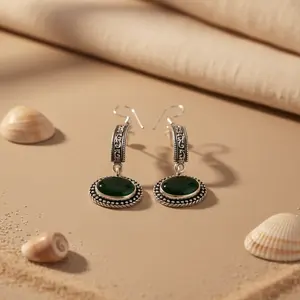 ต่างหูเงินแท้ 925 ประดับพลอยสีเขียว สำหรับผู้หญิง ของขวัญแฟชั่น - Product Image 3