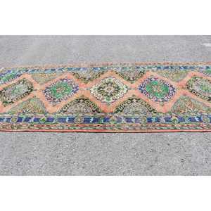 Tapis vintage, grand tapis de 4,7 x 11,7 pieds, tapis turc en laine bleu à pois - Product Image 3