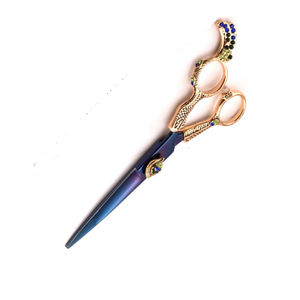 กรรไกรช่างตัดผมพลาสม่าสีน้ำเงินพร้อมด้ามจับดีไซน์แฟนซีสีทองกรรไกรตัดผมสแตนเลสมืออาชีพ - Product Image 4