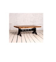 Table de salle à manger industrielle vintage en métal en fonte avec plateau en bois massif et hauteur réglable Cric à manivelle Indian Furniture