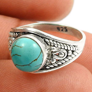 Bague décontractée de forme ronde en pierre précieuse turquoise naturelle en argent sterling 925 bijoux de Bohème faits à la main prix de gros fournisseurs en vrac - Product Image 3