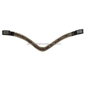 Banda de cuero negro con forma de onda clásica, banda personalizada con 3 filas de cristal marrón y dorado, mega banda ostentosa para cejas, precio al por mayor - Product Image 6