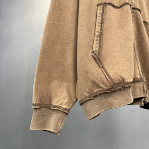 Sweat-shirt à capuche personnalisé brodé, lavage à l'acide, 100% coton, fermeture éclair, sweat-shirt à capuche lavage à l'acide, taille plus, sweat-shirt à capuche pour homme - Product Image 5