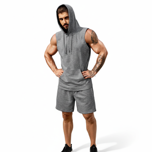 Ensemble de sport unisexe sans manches avec logo personnalisé, tenue d'entraînement athlétique deux pièces légère avec short dos nageur - Product Image 1