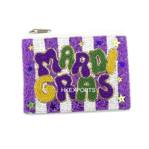 Porte-monnaie perlé Mardi Gras bohème coloré fait à la main pour les femmes accessoires de fermeture à glissière personnalisable - Product Image 4