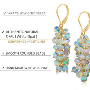 Pendiente de racimo con cuentas de ópalo blanco de Plata de Ley 925, joyería de boda hecha a mano, relleno de oro amarillo, Natural piedra de nacimiento, regalo para - Product Image 5