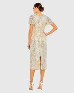 Elegante vestido de cóctel para mujer, transpirable, hasta la rodilla, noche, malla de poliéster, perlas bordadas, rebordear, característica antiestática para - Product Image 2