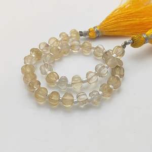 8-Inch Long <b>Citrine</b> Carved Pumpkin Beaded Strands Loose Gemstone Supplier-Melon Beads - Product Image 3