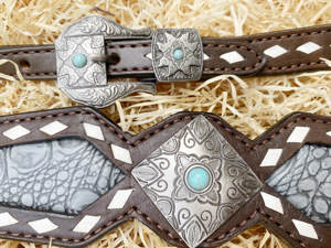 Harnais de poitrail pour cheval de style anglais classique, cinq points, avec inserts élastiques, maille en nylon, PVC, acier inoxydable - Product Image 4