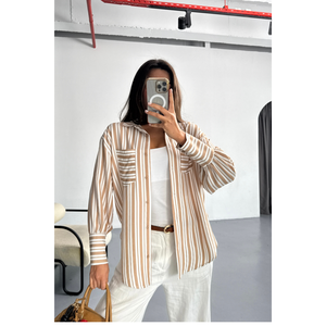 เสื้อเชิ้ตผู้หญิงลายทางสีเบจ - Product Image 5