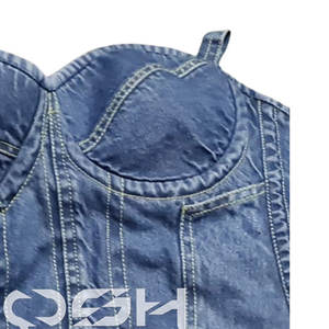 Corset en jean OEM/ODM bleu avec baleines en acier et fil blanc - Product Image 6