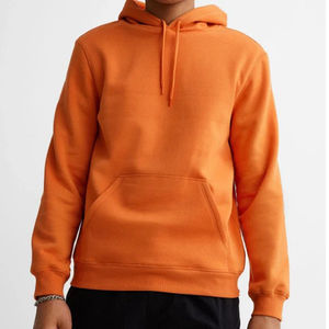 Men's <b>Orange</b> Hooded Sweatshirt Regular Fit Solid Color Cotton <b>Fleece</b> Casual Autumn Wear Pocket Design Knitted Hoodie - Product Image 1
