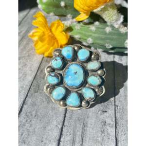Kathleen Chavez Golden Hill Dainty Cluster <b>Ring</b> Turquoise & <b>Sterling</b> <b>Silver</b> Bezel <b>Set</b> Smooth Cut Stone Size 8.75 Everyday Wear - Product Image 1