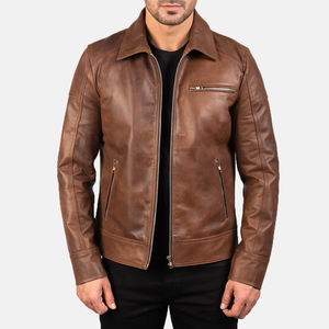 Chaqueta de Cuero Vintage Informal para Hombre, Diseño de Primavera, Estilo Motero, con Bolsillos, Chaqueta de Cuero PU para Hombre - Product Image 3