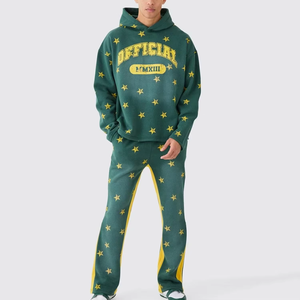 ชุดเซ็ตเสื้อฮู้ดดี้และกางเกงวอร์มผู้ชายคุณภาพสูงสำหรับฤดูหนาว ดีไซน์แบบ 2 in 1 ผ้าคอตตอน 100% หนานุ่ม ล้างสีแบบ Acid Wash ทรงขาบาน สไตล์ Distressed - Product Image 1