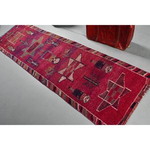 2.8x9.2 ft Rug, Vintage Herki Rug, Turkish <b>Red</b> <b>Wool</b> Striped Rug - Product Image 4