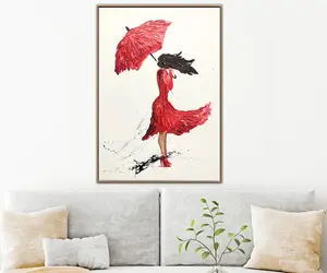캔버스에 추상 유화 우산 그림 여자 빨간 그림에 레이디