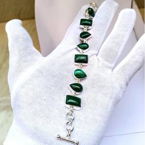 India mejor calidad Beacelet hecho a mano exquisito tenis sólido 925 pulsera de plata esterlina con joyería de piedras preciosas de malaquita fina - Product Image 3