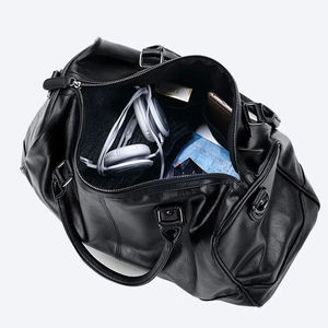 Proveedor de bolsas de lona de alta calidad, bolsa de cuero para viajar durante la noche impermeable a medida Black Tan - Product Image 5