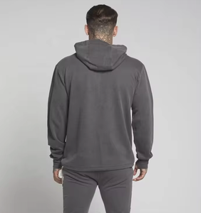 เสื้อฮู้ดผู้ชายไซส์ใหญ่แบบสวม คอซิปครึ่งตัว ผ้าฟลีซ สีเทาควันบุหรี่ ย้อมสีพื้น มีกระเป๋าหน้า ระบายอากาศได้ดี เหมาะสำหรับฤดูหนาว - Product Image 2