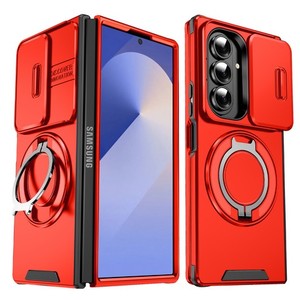 เคสแม่เหล็กแบบกว้างสำหรับ Samsung Z Fold8 พร้อมขาตั้งวงแหวนหมุนขนาดใหญ่ สีแดง - Product Image 1