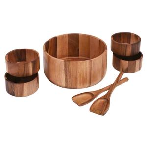 Ensemble de 7 bols à salade en bois d'acacia, grand format, avec ustensiles de service et 4 bols individuels, prix bas - Product Image 1