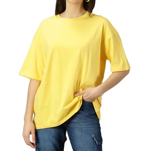 T-shirt d'été ample et décontracté pour femme, couleur unie, anti-plis, longueur longue, 100 % coton respirant, personnalisable avec logo - Product Image 1