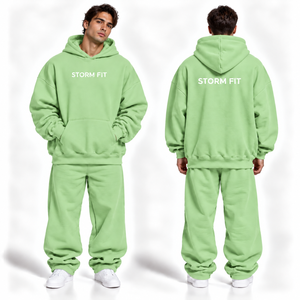 Ensemble sweat à capuche et pantalon en molleton respirant pour homme, style streetwear, imprimé sérigraphié, 2 pièces, couleur champagne - Product Image 3