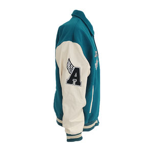 Chaquetas de bombardero de lana de retazos para hombre con logotipo bordado personalizado chaqueta de béisbol universitaria con mangas de cuero PU - Product Image 3