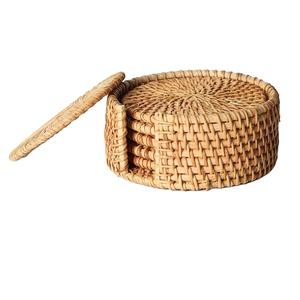 Ensemble de sous-verres créatifs en osier et rotin pour le thé accessoires de cuisine sous-verres en osier et jute avec support design unique fait à la main - Product Image 1