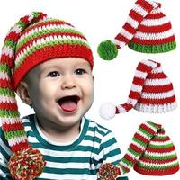 Gorro de Papá Noel de algodón a rayas para Navidad - Accesorio festivo para sesiones de fotos de bebés
