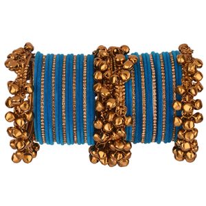 Bracelet indien oxydé ensemble Boho CZ cristal velours Bracelet Bracelet bijoux pour femmes, bleu ciel - Product Image 1