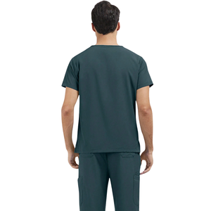 Unisex Medical <b>Scrub</b> Suit V Neck Short Sleeve Top Cargo Pants Woven Fabric Eco-Friendly Beauty <b>Salon</b> Customized Color - Product Image 2