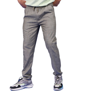 Most Fashionable Men's Grey Casual <b>Trousers</b> Wholesale Straight Fit Lightweight Cotton Polyester Mix <b>Drawstring</b> Waist Pockets - Product Image 1