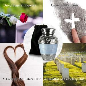 Grande urne de crémation bleue avec 4 souvenirs pour cendres humaines Urnes décoratives sculptées à la main pour cendres adultes Femmes et hommes - Product Image 6