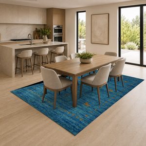 Alfombra de Área Chenille Lavable a Máquina, Antideslizante, con Estampado Digital Oriental Tradicional Azul Marino, Modelo LXDP-0987 de RUGS DEPOT, Venta al Por Mayor - Product Image 4