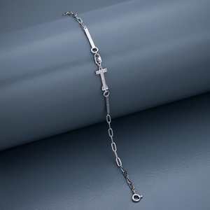 92.5 <b>Silver</b> Tennis <b>Bracelet</b> 188419 Rhodium Plated <b>Charm</b> <b>Bracelet</b> with Cross Key Shape Featuring Diamond Zircon for Gifts Parties - Product Image 2
