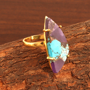 Forme fantaisie mohave violet avec bague en pierre précieuse turquoise cuivre bleu laiton plaqué or 18 carats bijoux pour femmes en gros bague réglable - Product Image 4