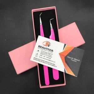 Extensions de cils en acier inoxydable durable enduit rose vif 90 à 45 degrés Pince à épiler Logo d'impression personnalisé Type de pointe pointue - Product Image 5