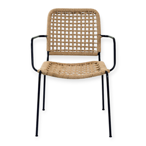 Sillón Lounge de Mimbre de Ratán Contemporáneo Admiral con Patas de Metal Negro, Silla Tejida para Muebles de Sala de Estar - Product Image 1