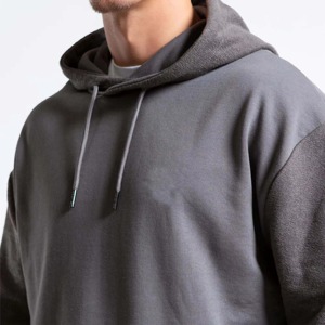 Sweat-shirt à capuche en molleton pour homme, 100 % coton, coupe classique, gris uni, avec poche, décontracté, tricoté, respirant, pour l'automne - Product Image 6
