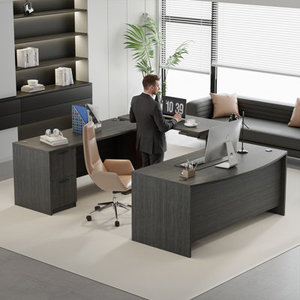 Bureau de direction en forme de U à hauteur réglable DESK-0088, bureau d'ordinateur en bois d'ingénierie - Product Image 3