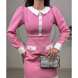 1002 ชุดเดรสทรงเข้ารูปพร้อมผ้าก๊อซสั้นแต่งขอบเอวธรรมชาติ - Product Image 5