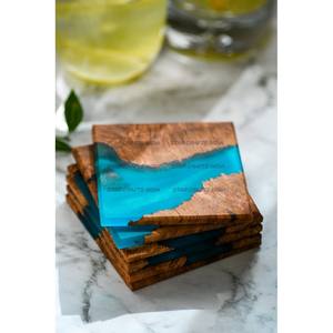 Posavasos de resina epoxi para mesa de madera creativa personalizada, posavasos de resina de madera con soporte de SCI - Product Image 4