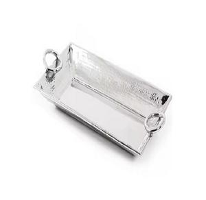 Plateau de service fini argent de bonne qualité avec poignée dorée à deux feuilles - Product Image 2